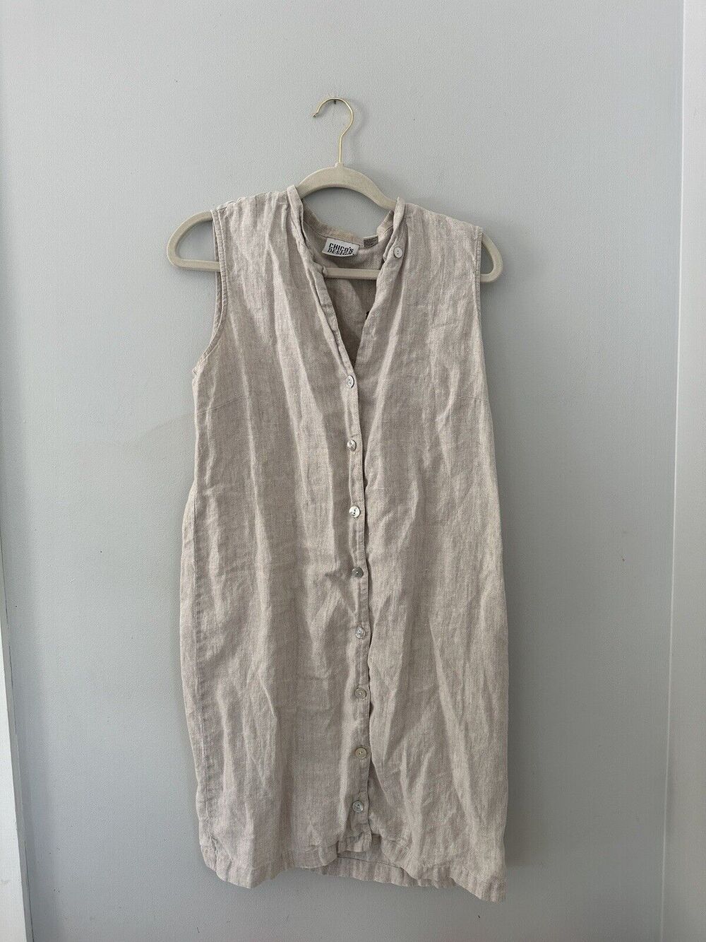 Chicos Design Women’s Sleeveless Button Down Linen Tunic Dress Size 1